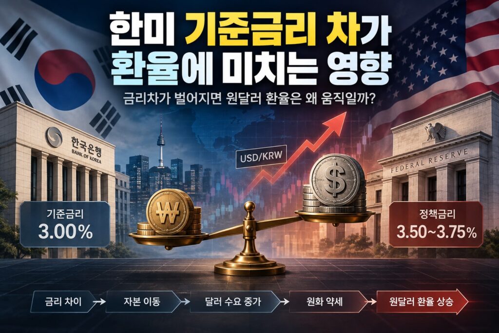 한미 기준금리차 환율에 미치는 영향 이미지