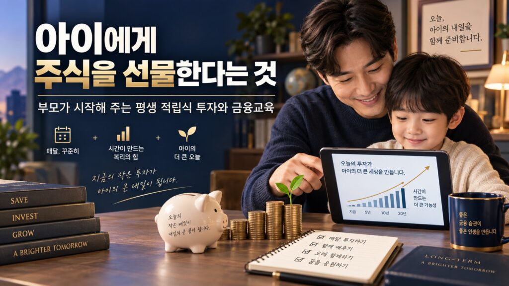 아버지가아이에게주식을쉽게설명하고있는 이미지